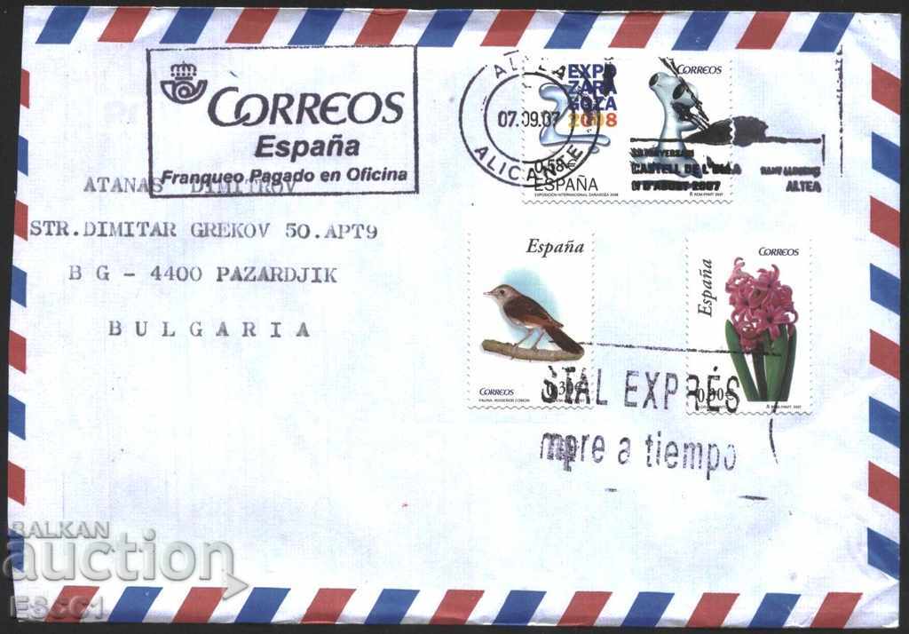 Plic călătorit cu timbre EXPO Flower Fauna Bird 2007 din Spania