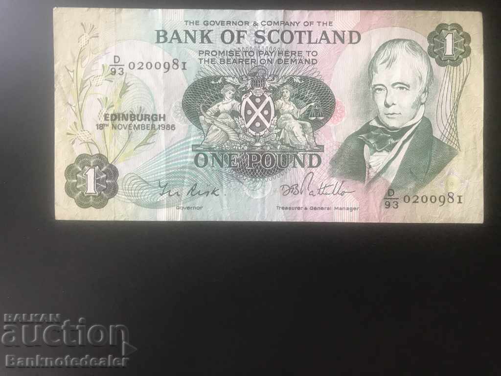 Scotland Bank of Scotland 1 Pound 1986 Pick 1111d Ref 0981