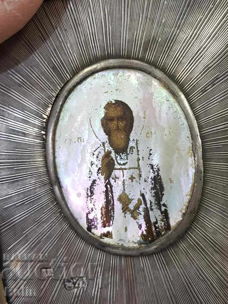 Παράδοση Σπάνια ρωσική αυτοκρατορική ασημένια εικόνα 84 π.Χ. Άγιος Σέργιος 19ος αιώνας