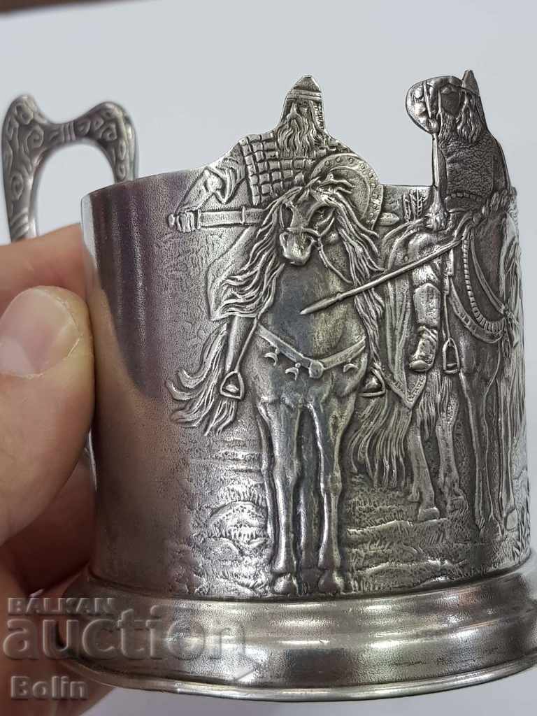 Collectible Russian silver goblet with heroes