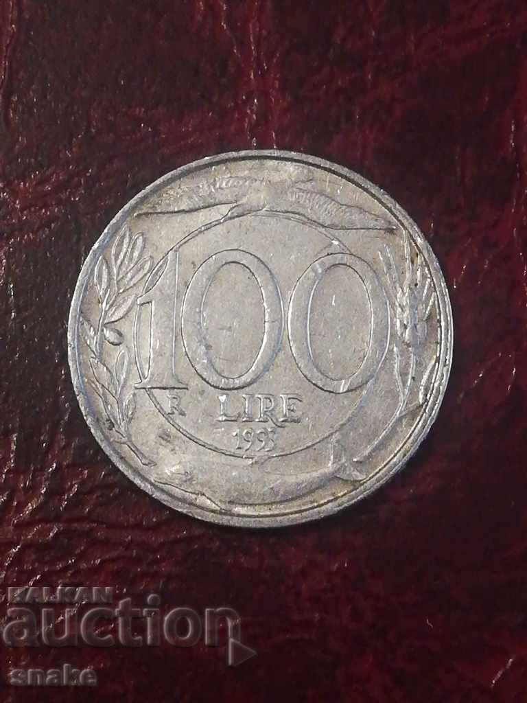 Италия 100 лири 1993г.