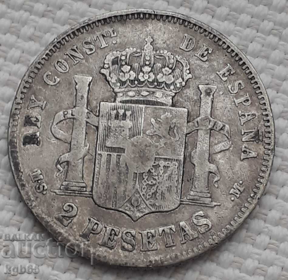 2 pesetas 1882. Spain. # 4