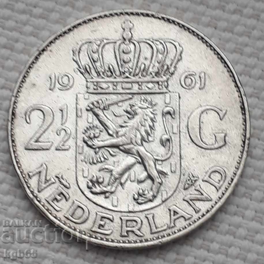 2 and 1/2 guilder 1961. The Netherlands.