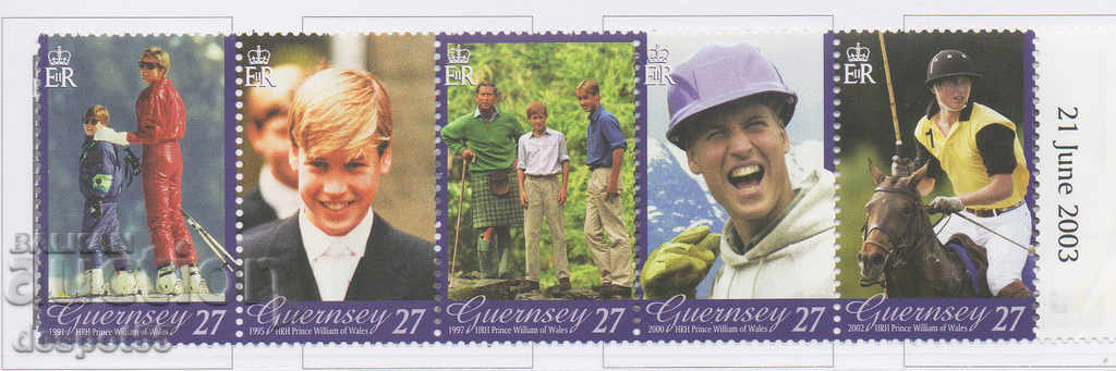 2003. Guernsey. 21 χρόνια από τη γέννηση του πρίγκιπα Γουίλιαμ. Λωρίδα.