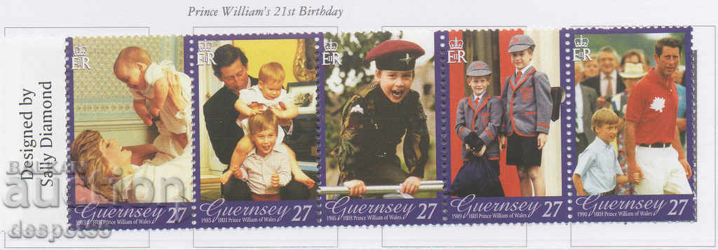 2003. Guernsey. 21 χρόνια από τη γέννηση του πρίγκιπα Γουίλιαμ. Λωρίδα.