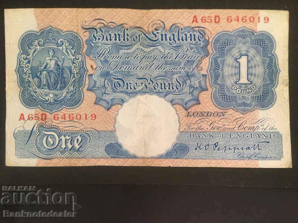 England 1 Pound 1940-48 K. O. Peppiatt Pick 367a A65D 646019