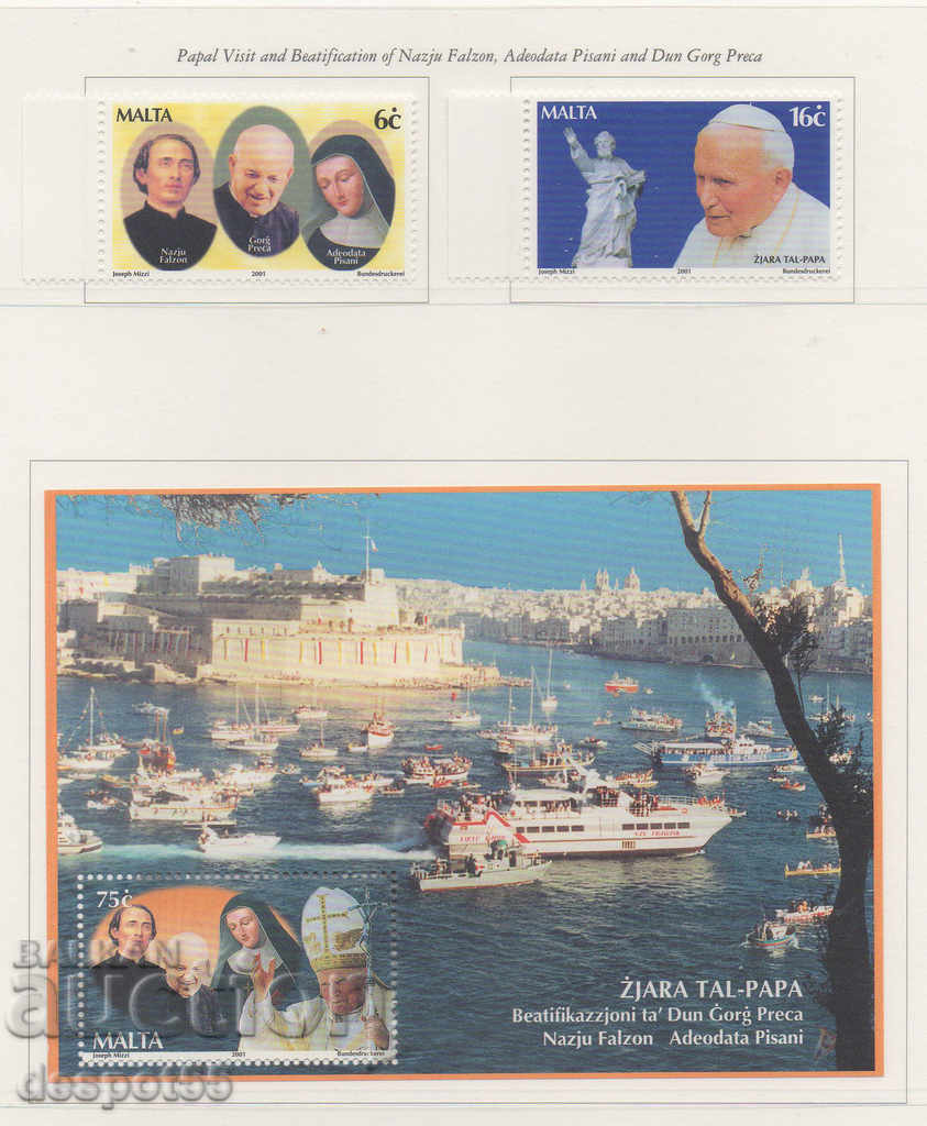 2001. Malta. Vizita Papei Ioan Paul al II-lea + Bloc.