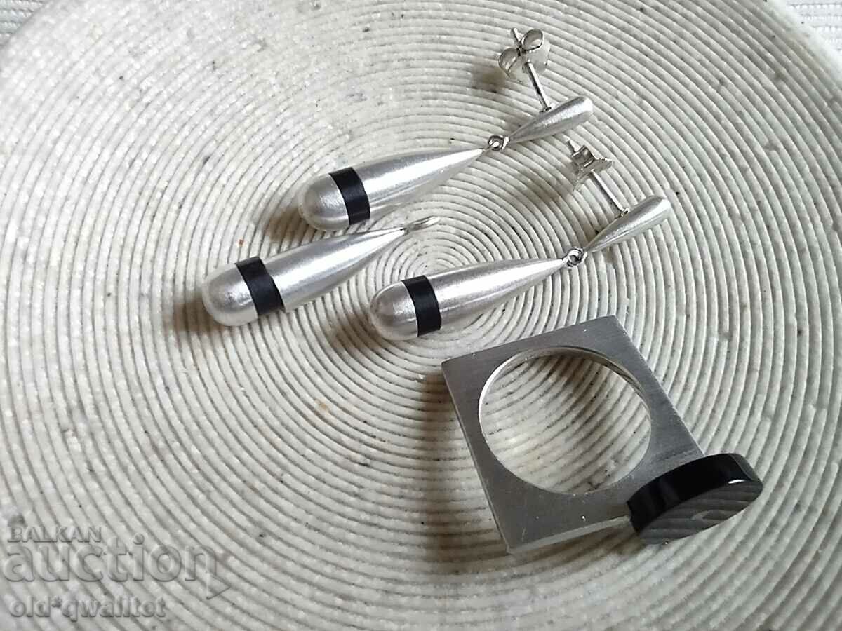 Auction Earrings and Ring Set, 925 Silver, designer Auction Earrings and Ring Set, 925 Silver, designer