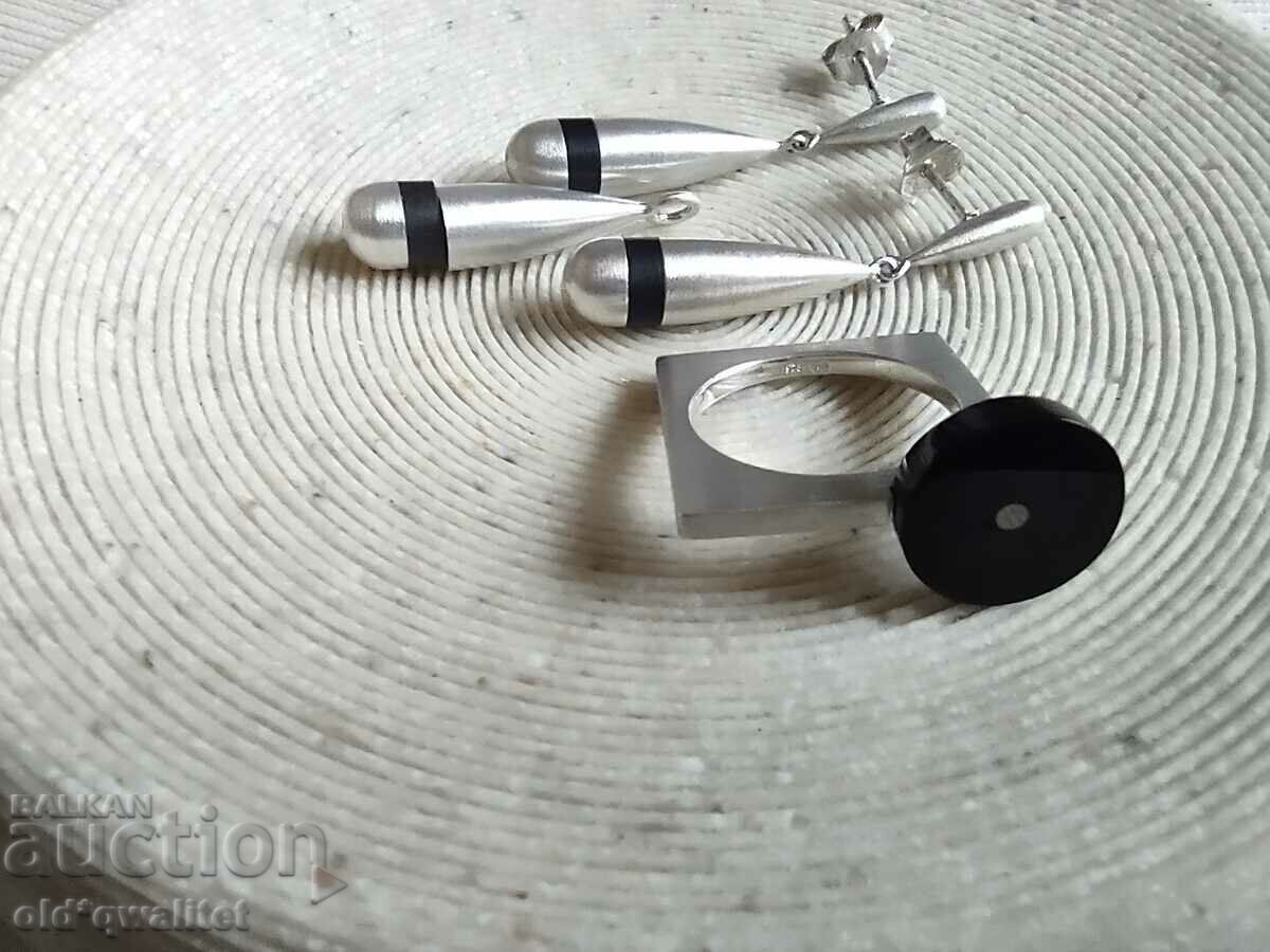 Delivery of Earrings and Ring Set, 925 Silver, designer Delivery of Earrings and Ring Set, 925 Silver, designer