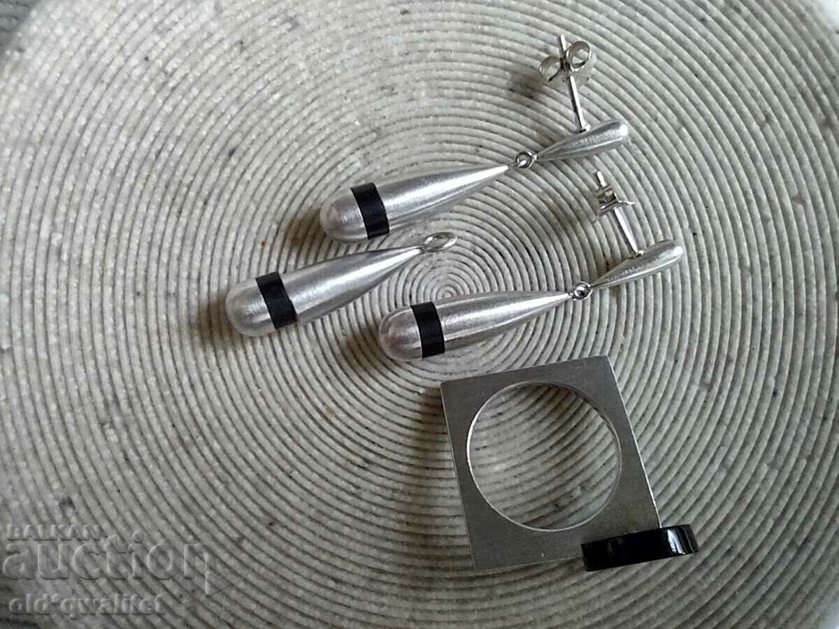 Earrings and Ring Set, 925 Silver, designer - 6 Earrings and Ring Set, 925 Silver, designer - 6