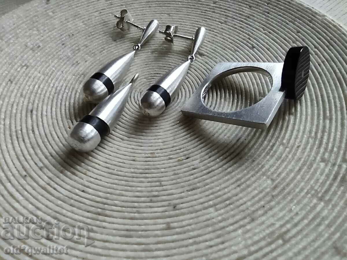 Earrings and Ring Set, 925 Silver, designer - 7 Earrings and Ring Set, 925 Silver, designer - 7