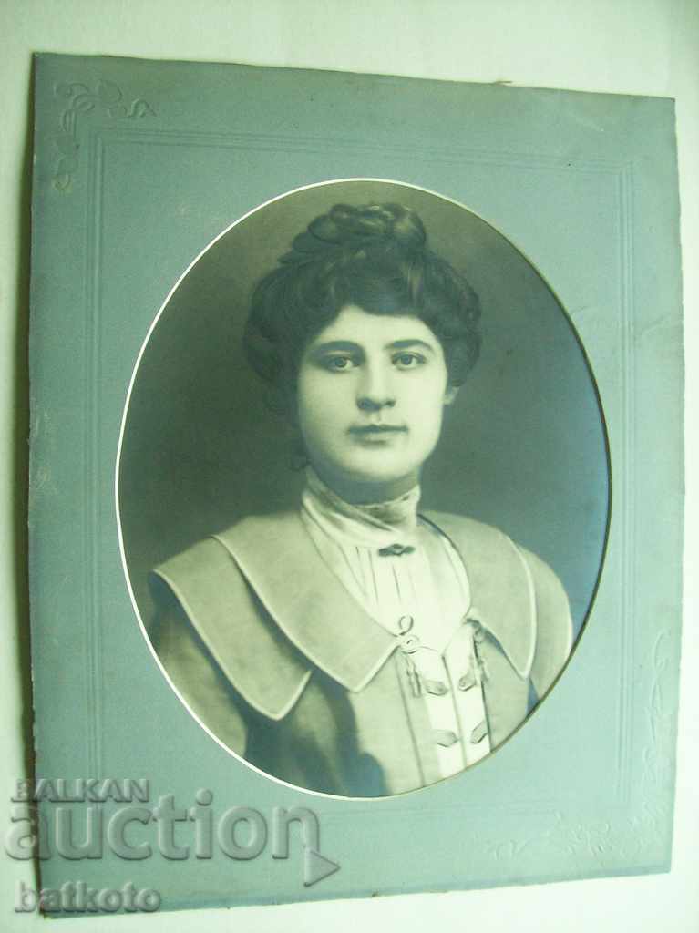 Large old portrait, photo - cardboard 65/51 cm with inscription on the back