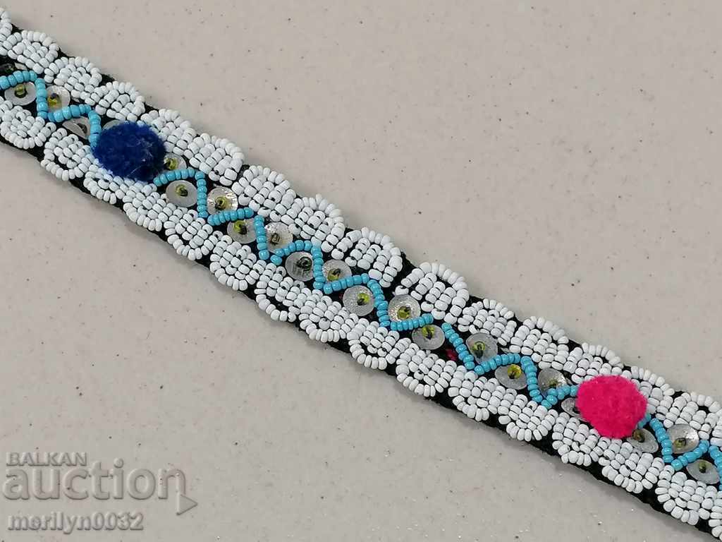 Delivery of Old handwoven belt with beads blue sash belt costume Delivery of Old handwoven belt with beads blue sash belt costume