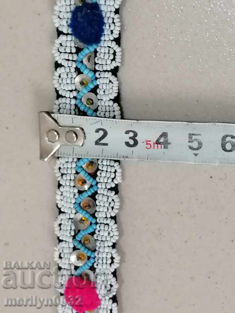 Old handwoven belt with beads blue sash belt costume - 5 Old handwoven belt with beads blue sash belt costume - 5