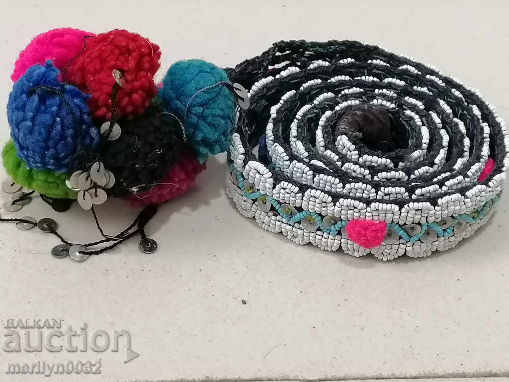 Old handwoven belt with beads blue sash belt costume - 7 Old handwoven belt with beads blue sash belt costume - 7