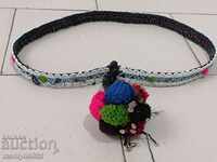 Old handwoven belt with beads blue sash belt costume