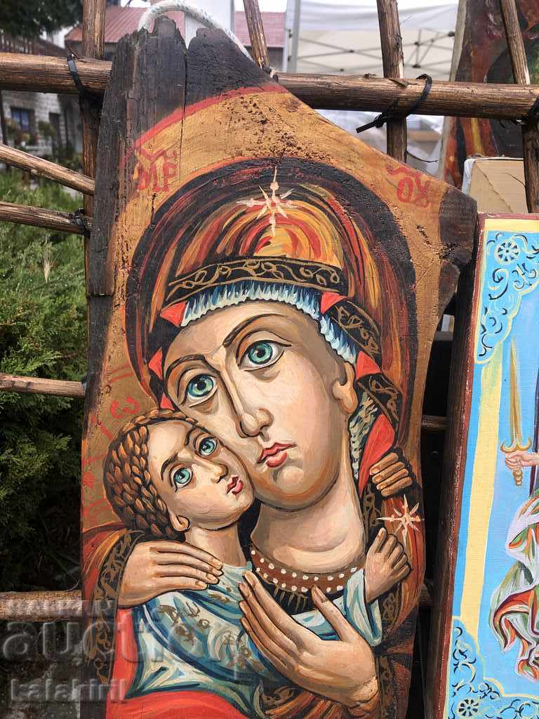 Painted board of the Mother of God with the baby