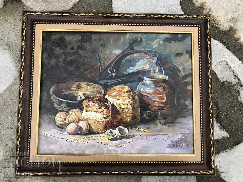 “Still life with bread and eggs