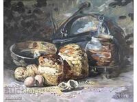 Natură moartă cu pâine și ouă