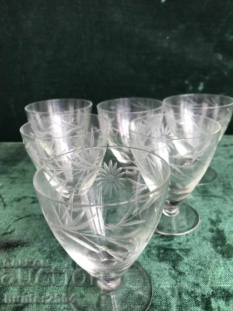 Cups - engraved thin glass, 9.0 cm - 6 pcs.