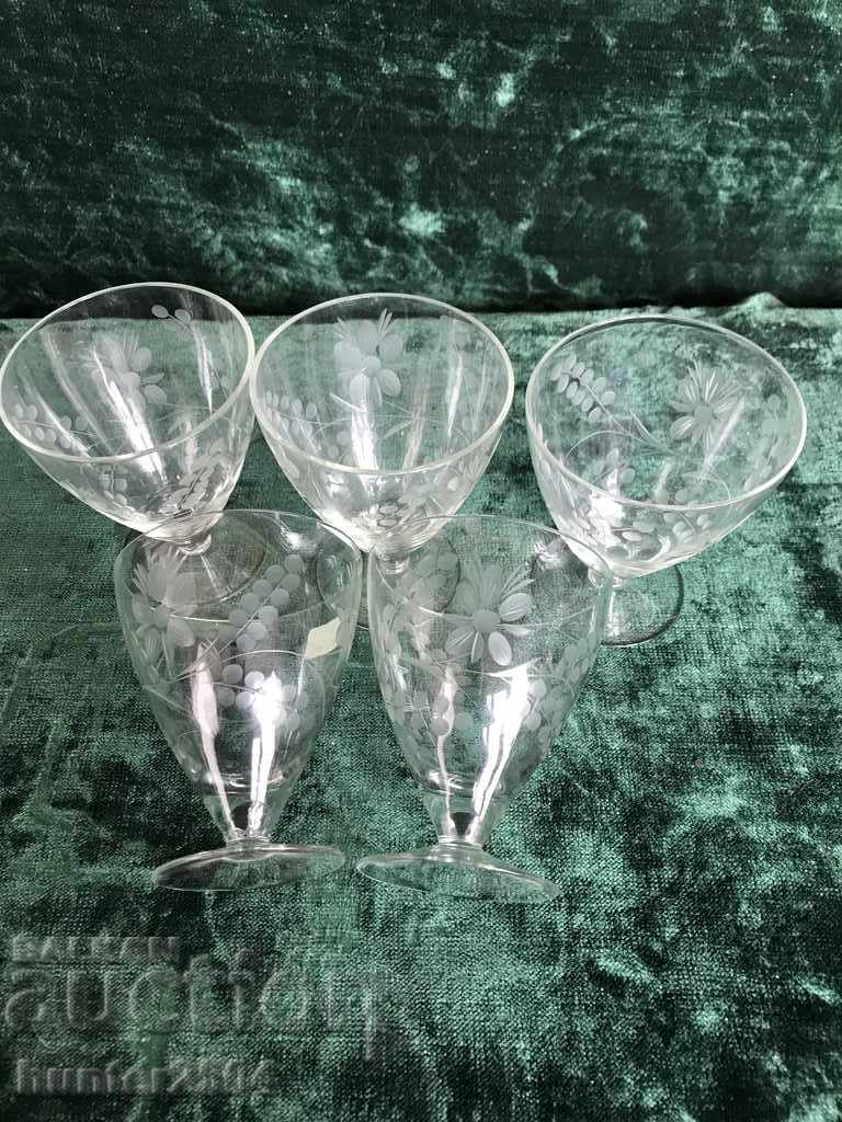 Cups - engraved thin glass, 9.0 cm - 5 pcs.