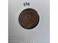 Germania Al Treilea Reich 2 Pfennig 1938.