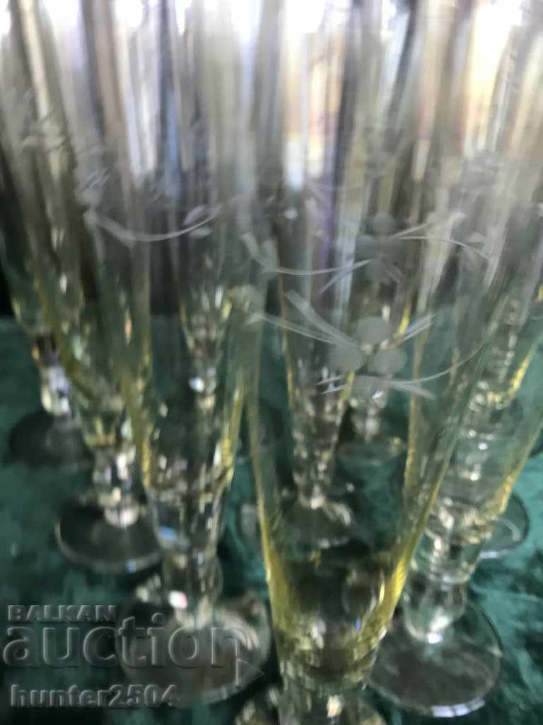 Cups-old engraved glass, 26 cm, 11 pieces with price 89.95 BGN | € 45.99