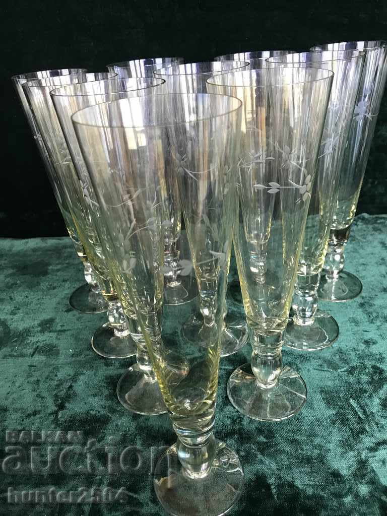 Auction  Cups-old engraved glass, 26 cm, 11 pieces