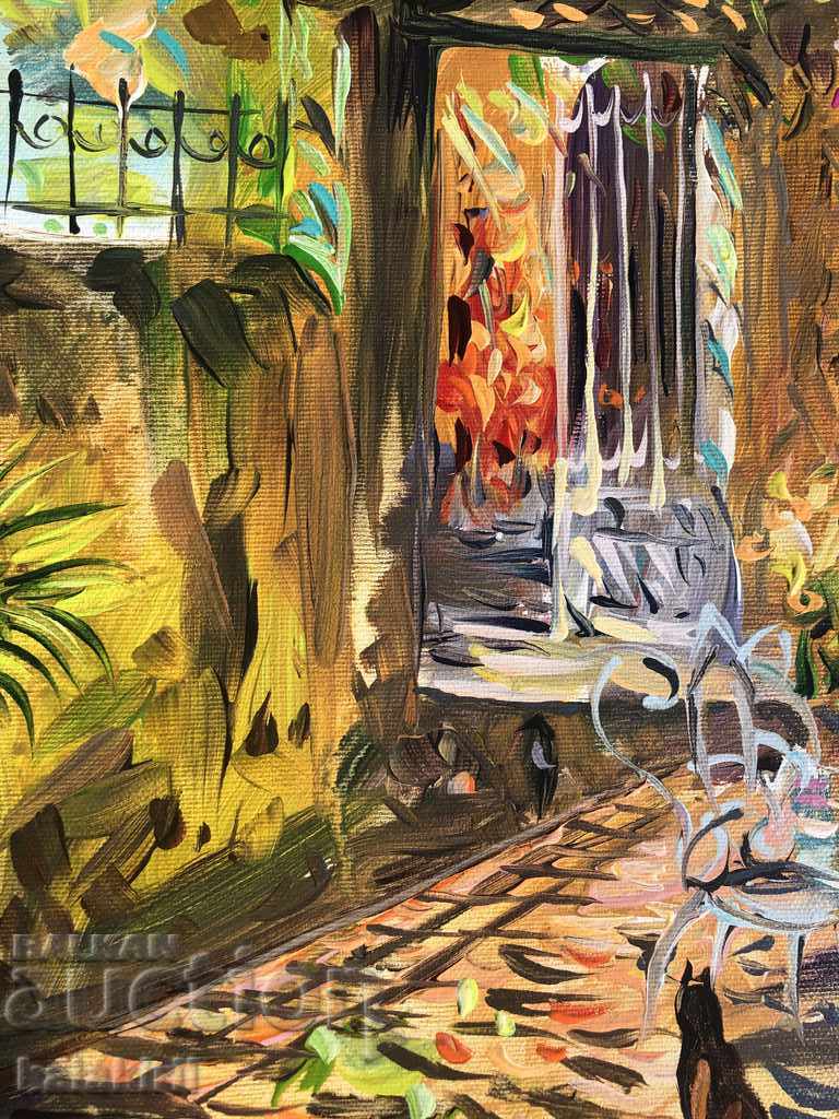 "Yard with a cat and a bird" with price 400.00 BGN | € 204.52 "Yard with a cat and a bird" with price 400.00 BGN | € 204.52