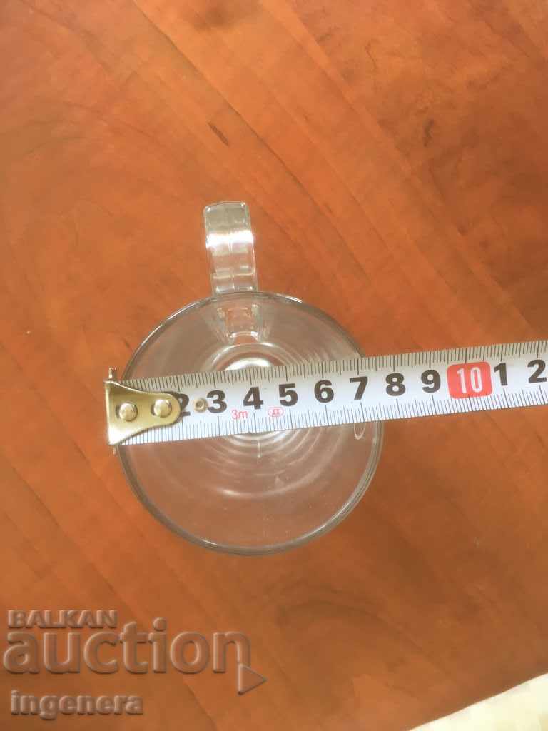 Auction  GLASS MUG GLASS RELIEF LOGO ADVERTISING