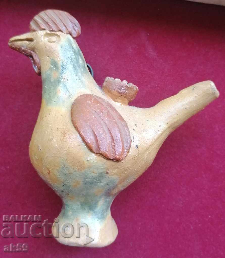 Old ceramic ocarina, whistle - rooster.