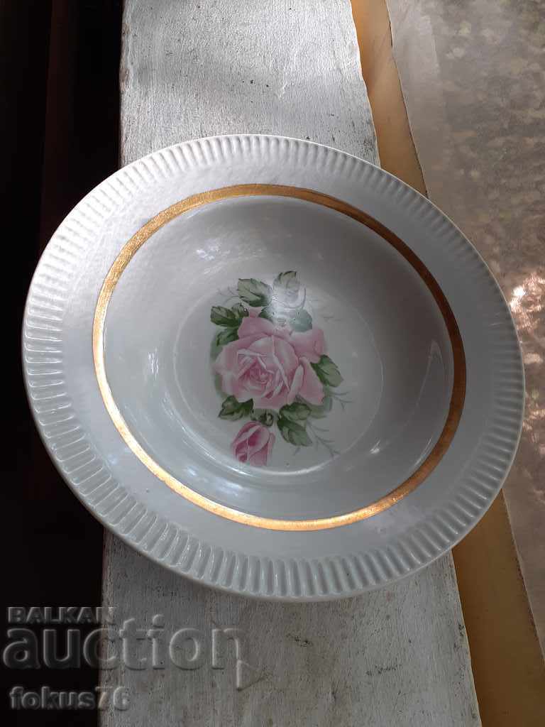 Porcelain plate with rose and gold edging porcelain marking