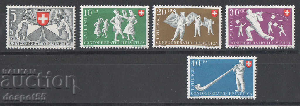 1951 Ελβετία. Pro Patria. Ζυρίχη - 600 χρόνια της Συνομοσπονδίας