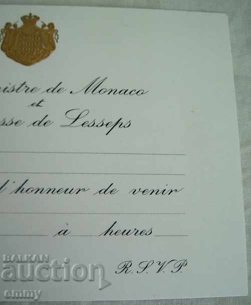 Auction Invitation unused by the Minister of Monaco and Countess Lesseps Auction Invitation unused by the Minister of Monaco and Countess Lesseps