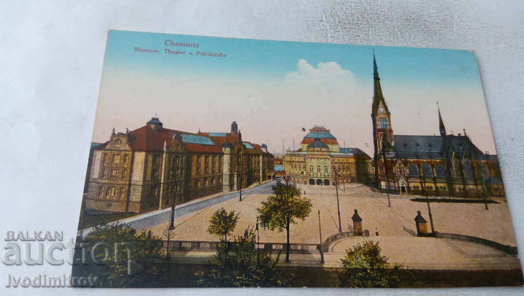 Postcard Chemnitz Museum, Theater u. Petrikirche