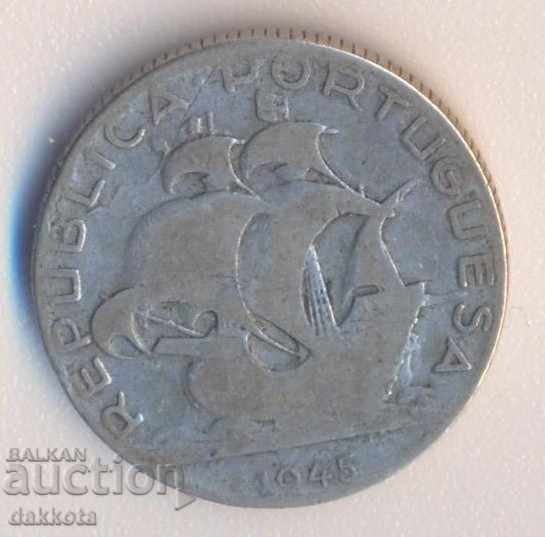 Portugalia 2,50 escudos 1945, argint, gr.3,30