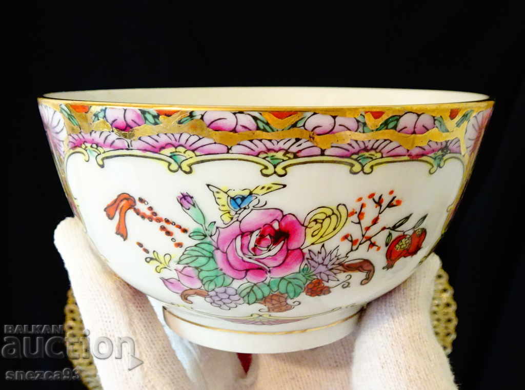 Candy box, bowl, Chinese Famille Rose porcelain, gold. - 5