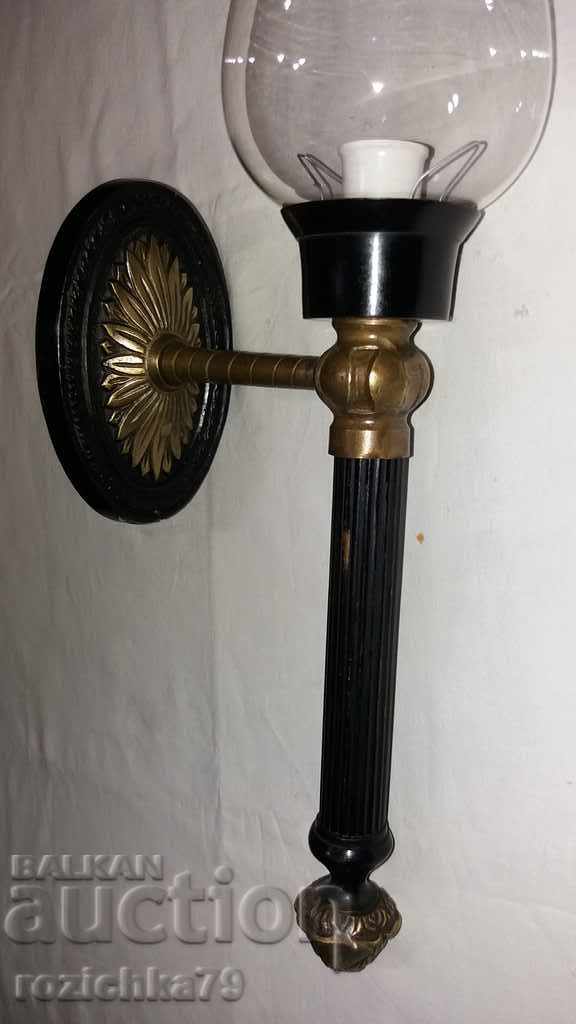 Auction  Old bronze wall sconce with fine glass