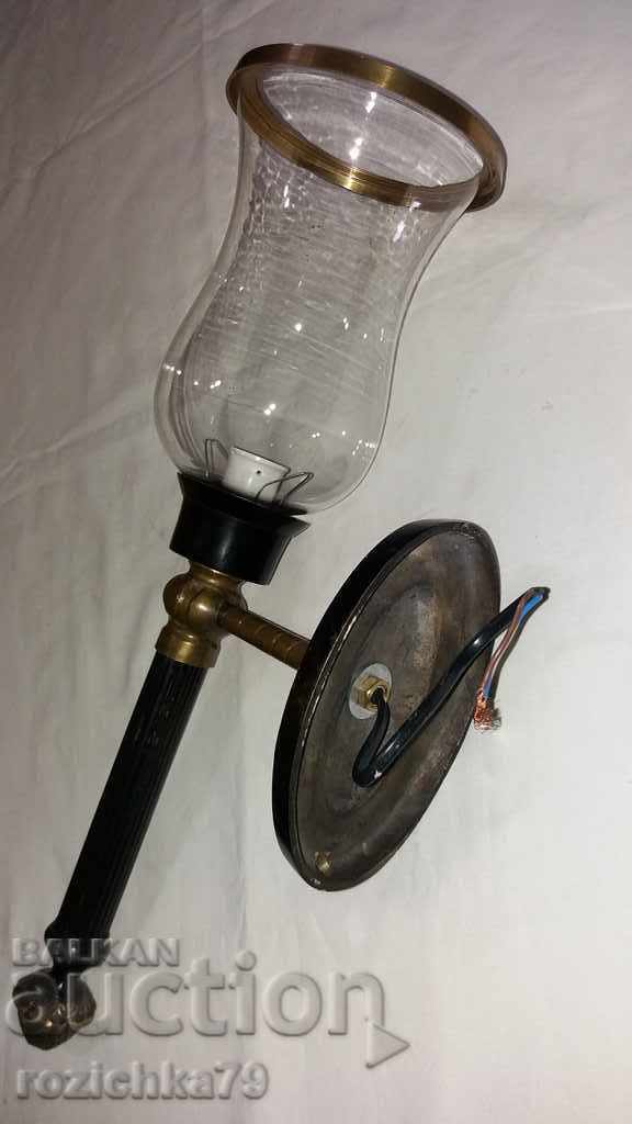 Old bronze wall sconce with fine glass - 5