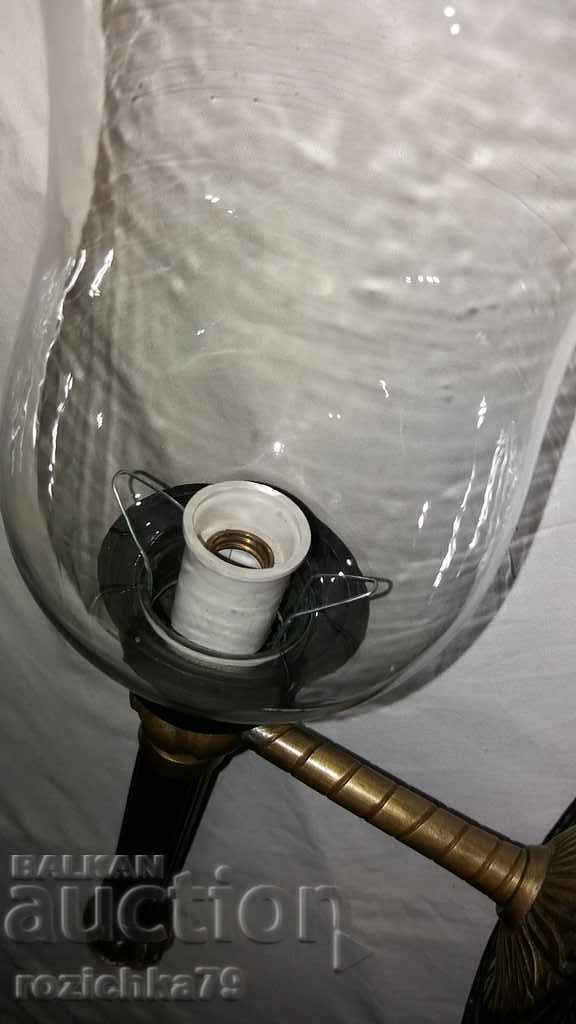 Old bronze wall sconce with fine glass - 6