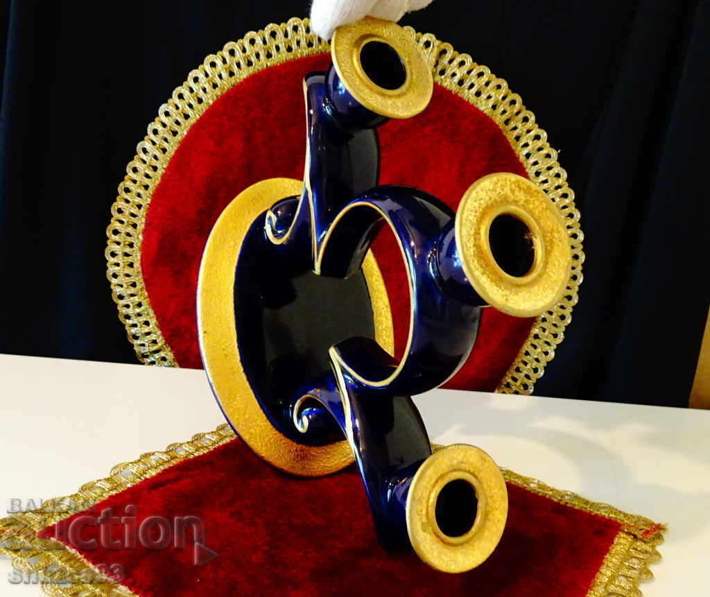 Triple candlestick cobalt, gold, Graf von Henneberg 1777 - 5 Triple candlestick cobalt, gold, Graf von Henneberg 1777 - 5