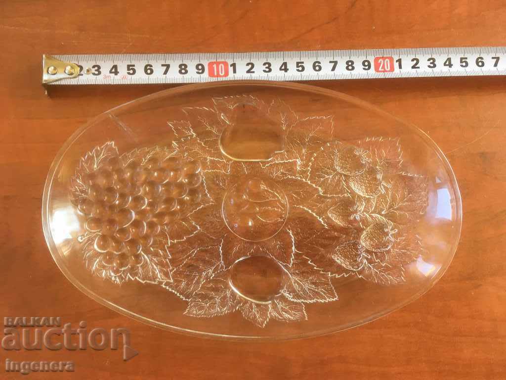 TRAY PLATEAU VESSEL GLASS RELIEF THICK