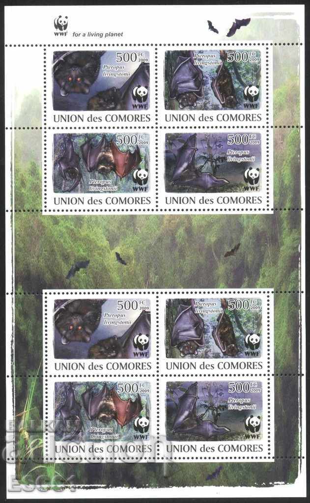 Чисти марки мал лист WWF Фауна Прилепи 2009 Коморски острови