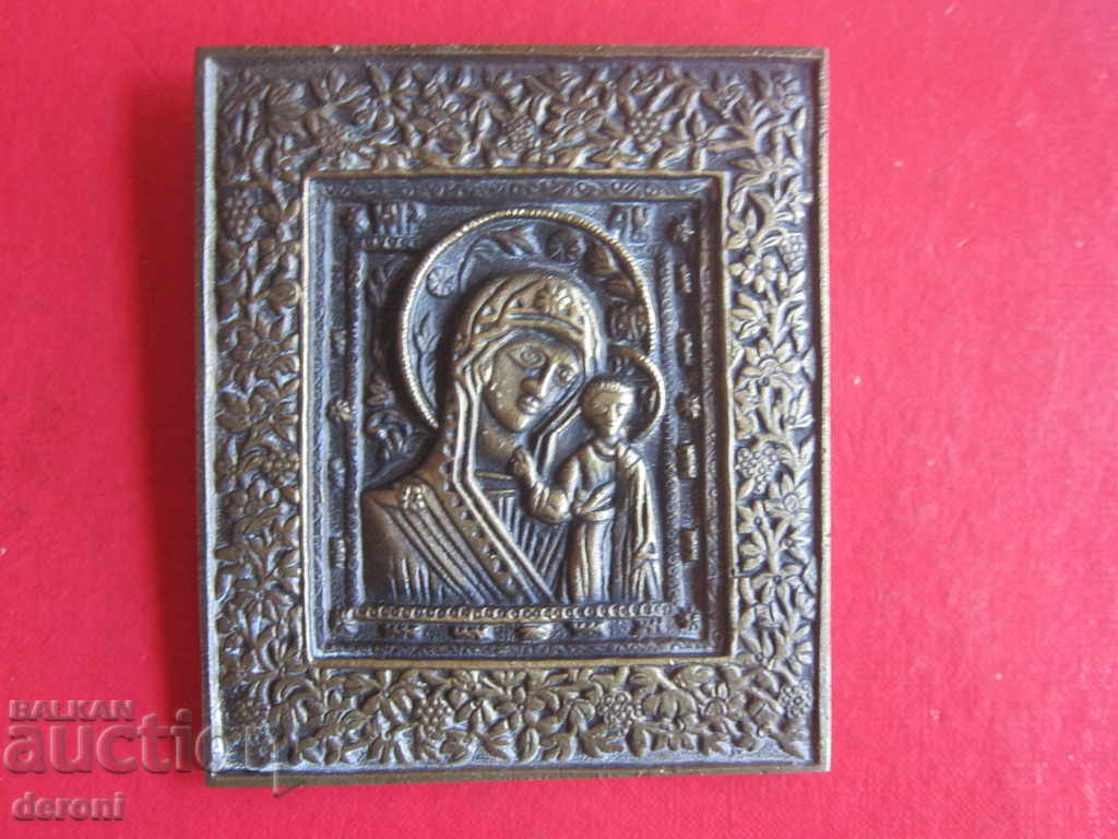 Icoană rusă unică din bronz a Maicii Domnului din Kazan