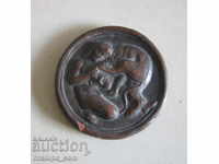 Placa ceramica veche tip medalie autor