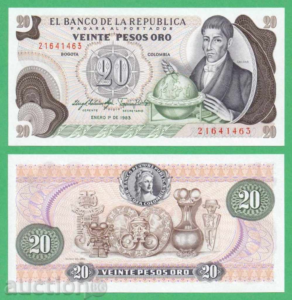 (¯ '' • .¸ COLOMBIA 20 pesos 1983 UNC •. • '¯)