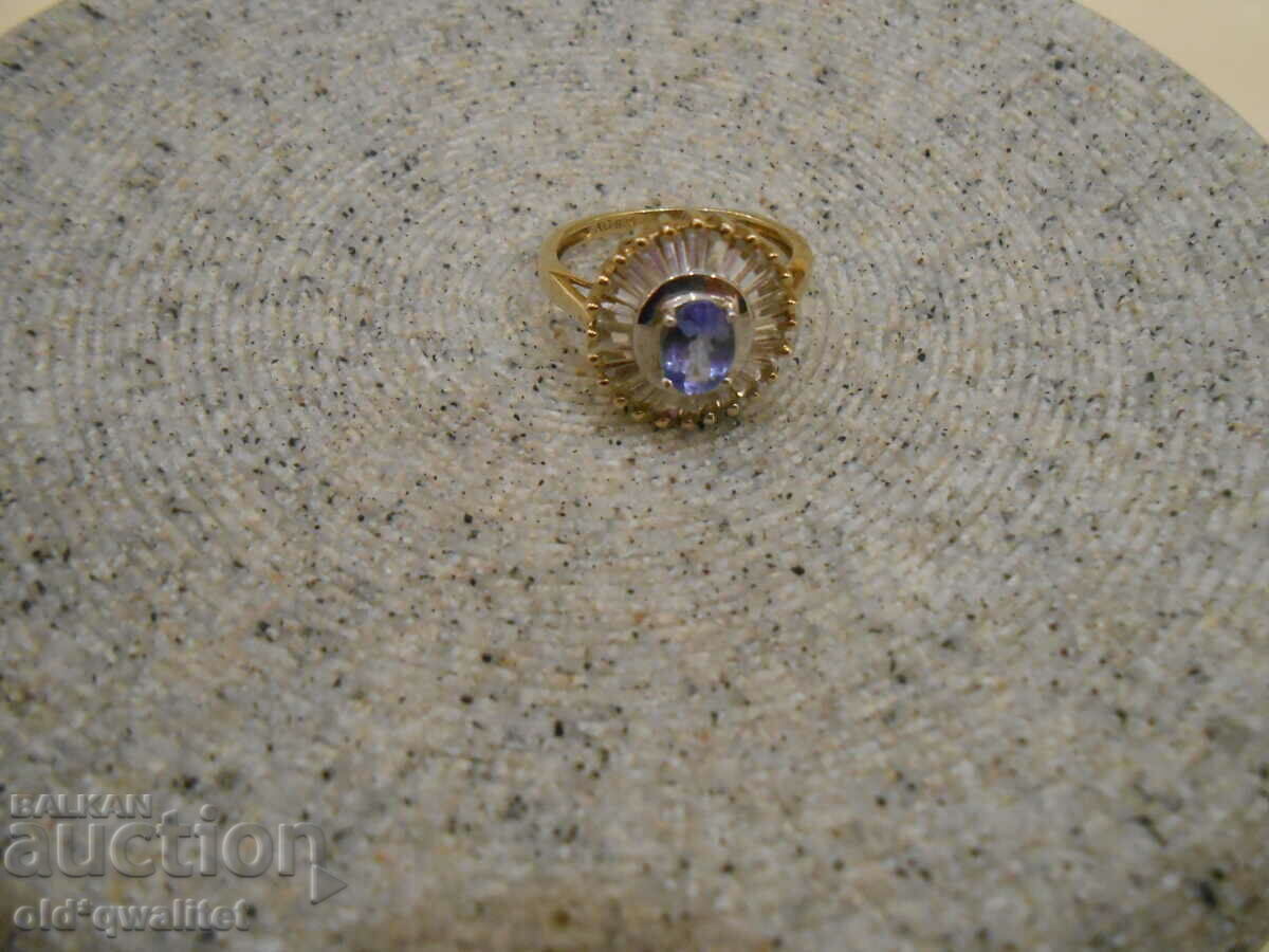 Silver RING GOLD, Tanzanite and Topaz, 925 Silver