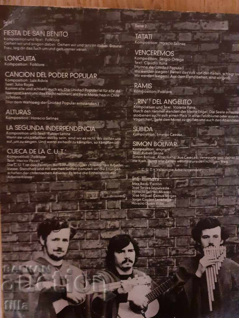 Delivery of Original plate cover, VIVA CHILLE! INTI - ILLIMANI Delivery of Original plate cover, VIVA CHILLE! INTI - ILLIMANI