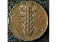 5 centissimi 1931, Italia