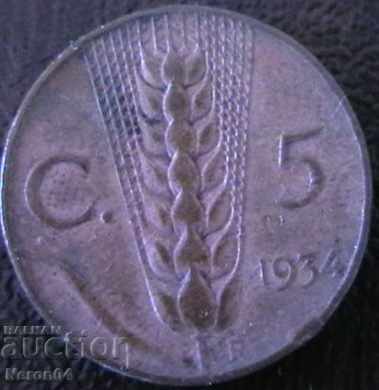 5 центисими 1934, Италия